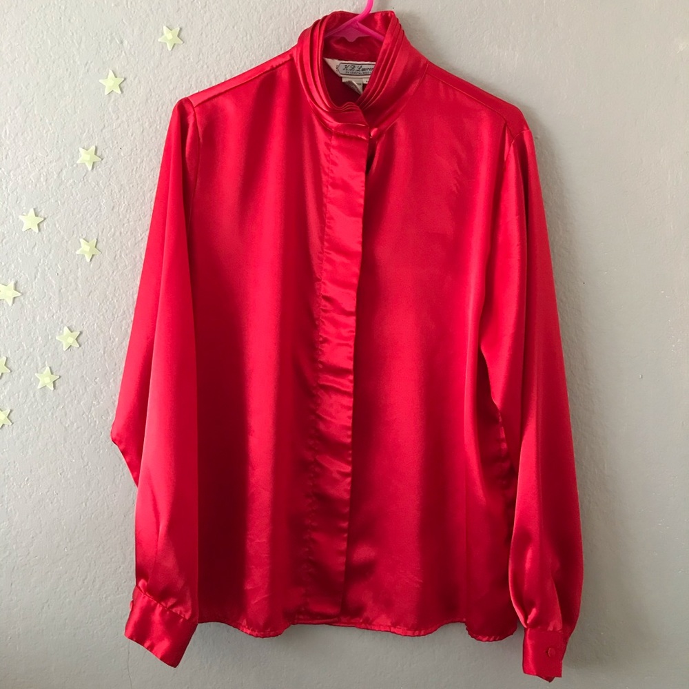 Vintage satin red button down blouse - Picture 9 of 10